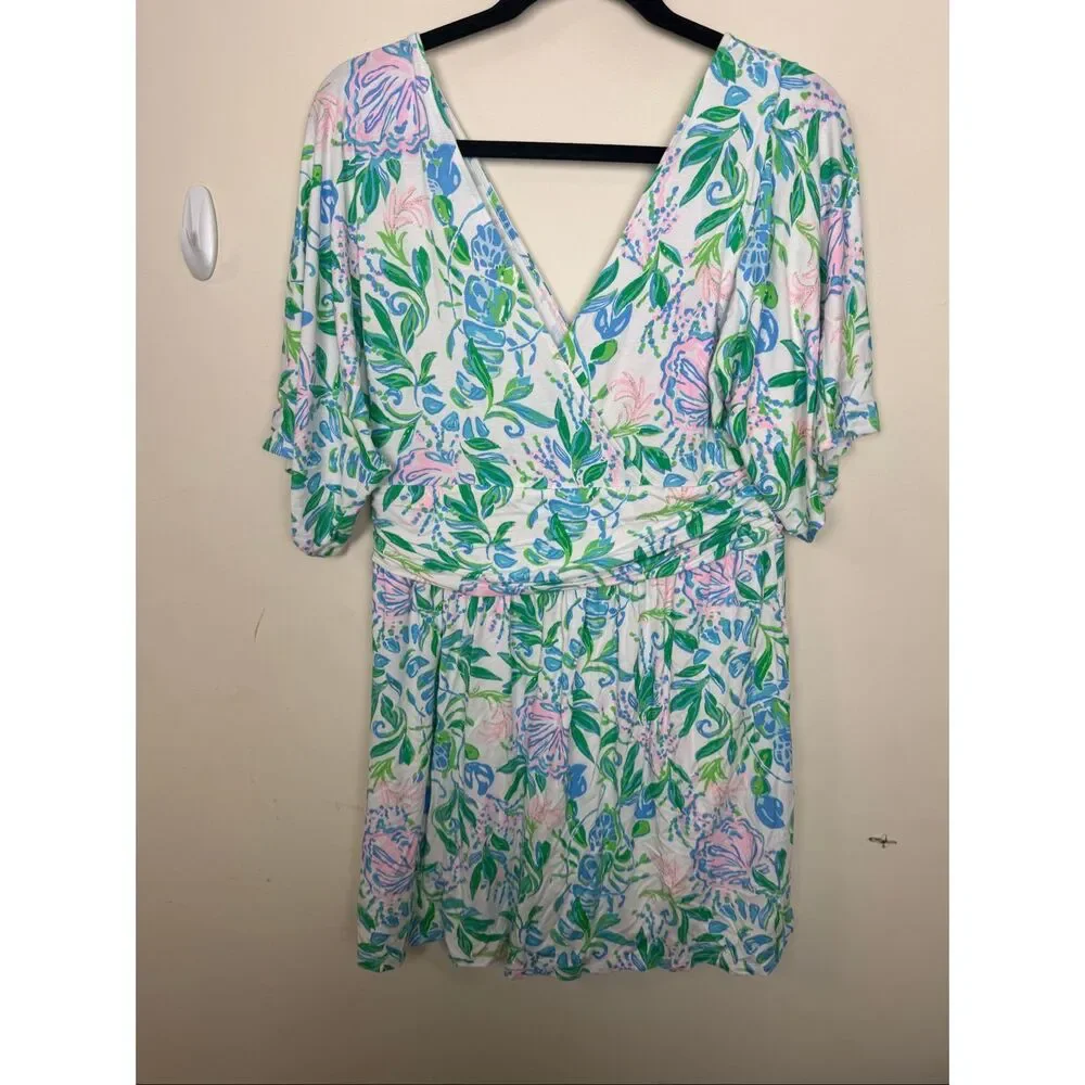 Lilly Pulitzer Parigi Skort Romper Size L Floral Multicolor Pink Blue Green V Ne - Picture 3 of 6